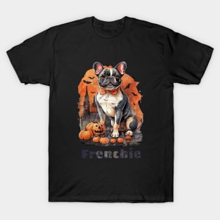 French bulldog, witch hat and Spider web, scary Halloween, jack pumpkin, spooky T-Shirt